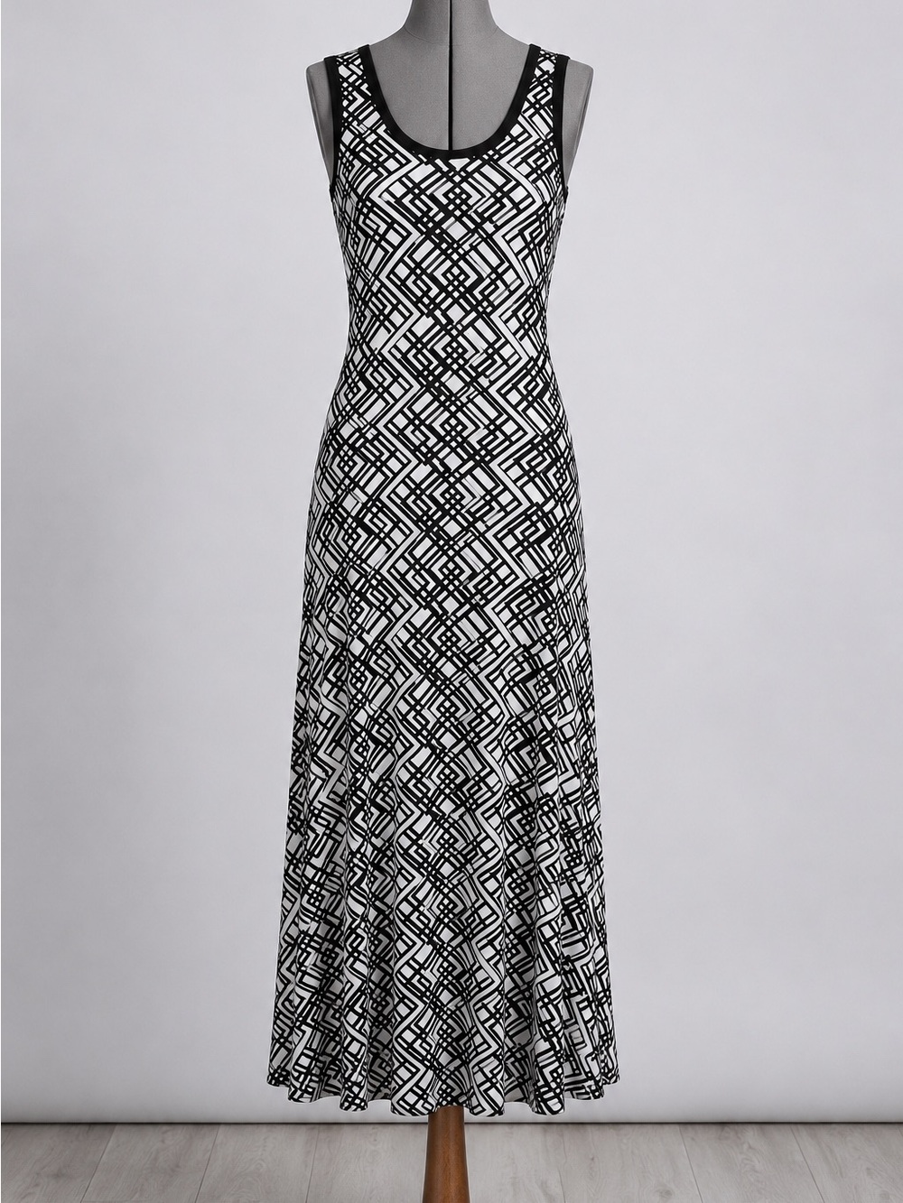 #3 - Calvin Klein - Black & White Geometric Tank Maxi Dress